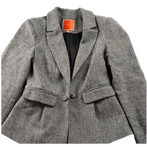 ModCloth Womens Grey Herringbone Blazer Jacket Size XS Wool Blend Professional